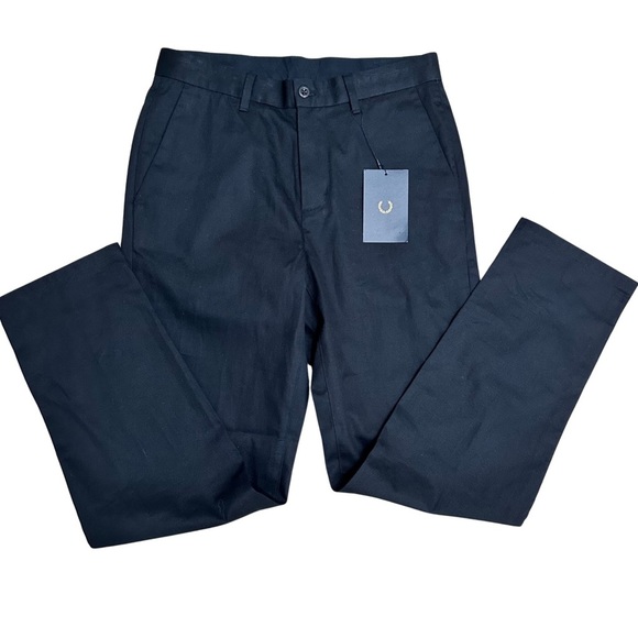 Fred Perry Navy Cotton Classic Pants 30S T3508 Preppy Designer NWT Retail $153 - Picture 1 of 9